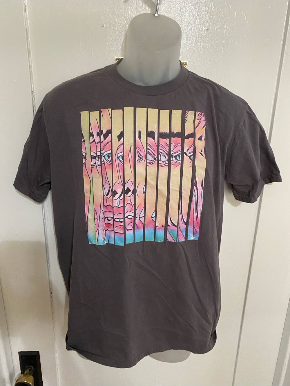 Gildan Charcoal Short Sleeve Tee with Multicolor Face Graphic